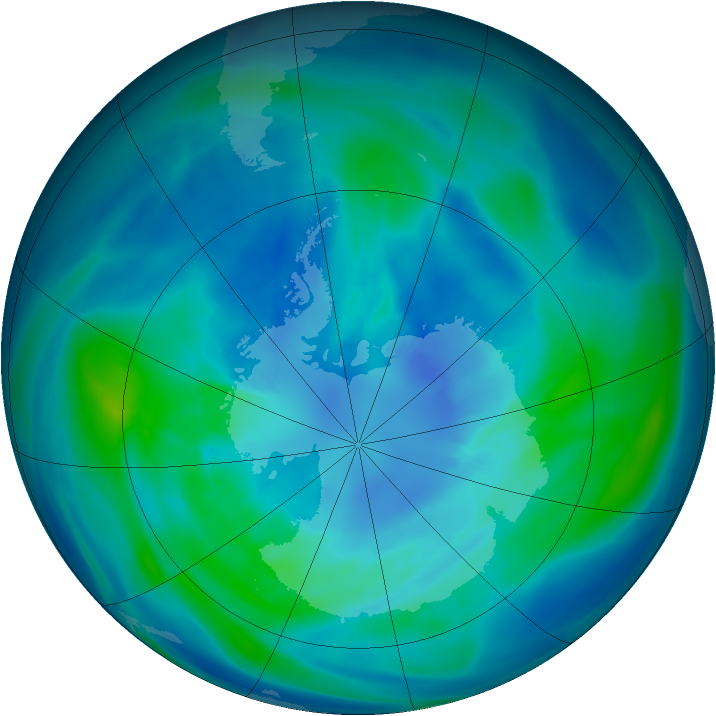 Antarctic ozone map for 01 April 2005
